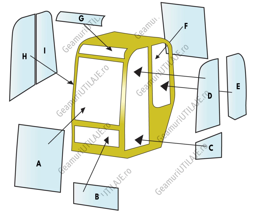 Geam utilaj Atlas / Parbriz utilaj Atlas 404  604  804
